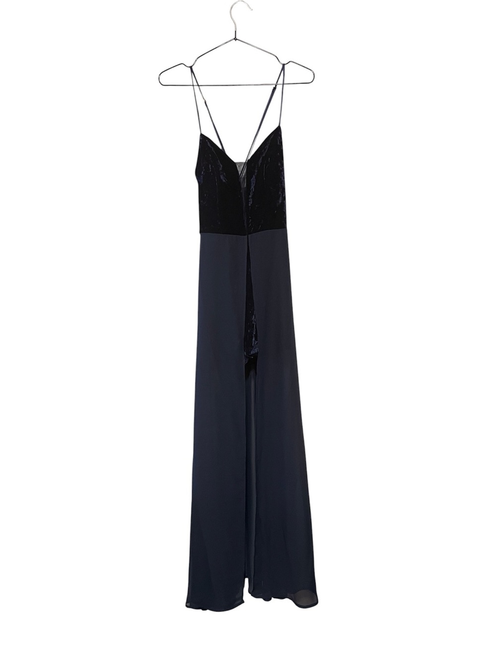 Teeze Me Juniors Size 3 Navy Blue Velvet Top Maxi Romper Sheer Overlay Skirt